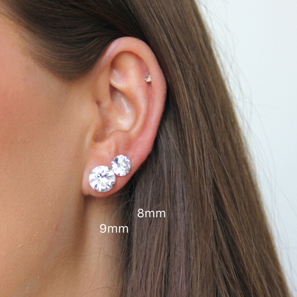 SILVER EARRINGS CZ WHITE 2-9MM ROUND SHAPE