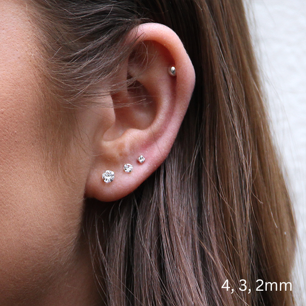 SILVER EARRINGS CZ WHITE 2-9MM ROUND SHAPE