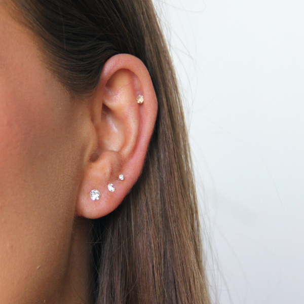 SILVER EARRINGS CZ WHITE 2-9MM ROUND SHAPE
