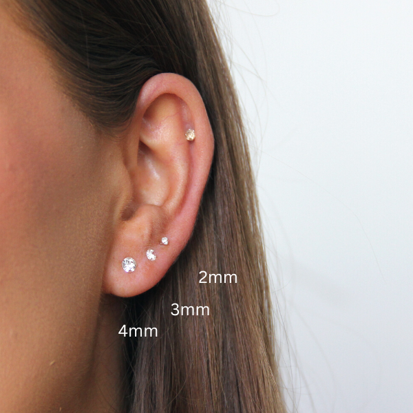 SILVER EARRINGS CZ WHITE 2-9MM ROUND SHAPE