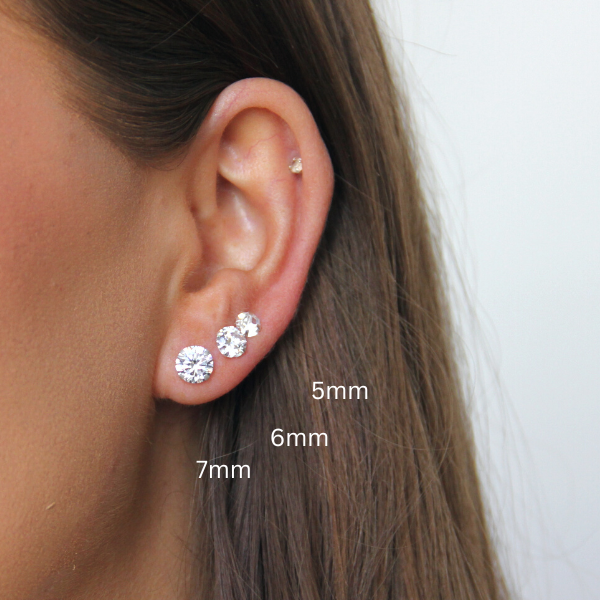 SILVER EARRINGS CZ WHITE 2-9MM ROUND SHAPE