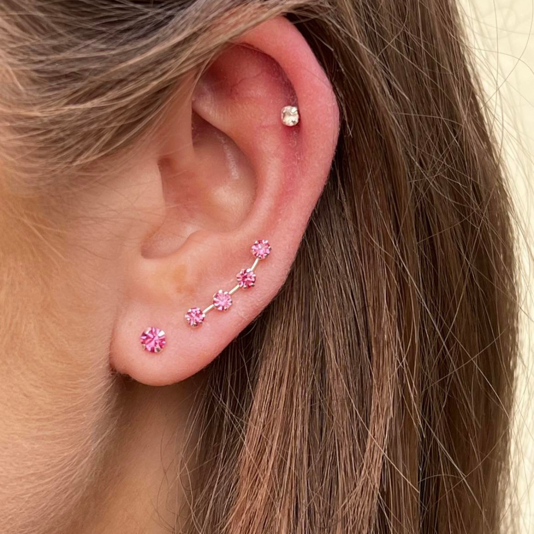 SINGLE EARCLIMBER IN SILVER ZIRCONIA PINK FOUR