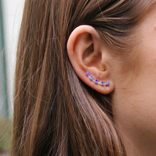 SINGLE EARCLIMBER I SILVER ZIRKONIA SAPPHIRE FIVE