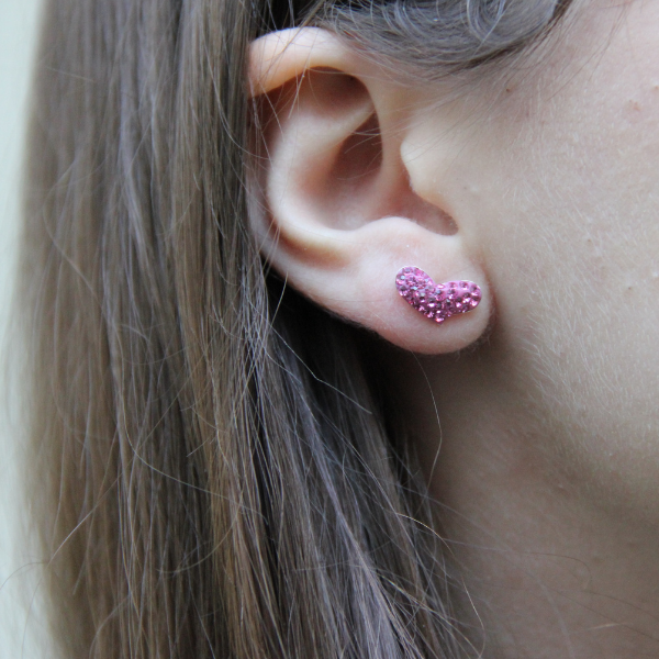 SILVERÖRHÄNGE HJÄRTA ROSA STRASS 