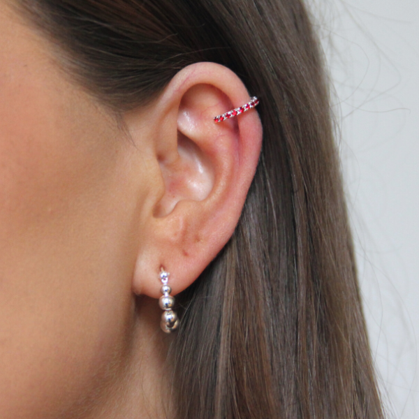 SINGLE EARCUFF I SILVER ZIRKONIA RÖD