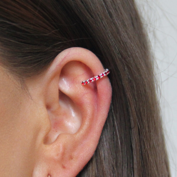SINGLE EARCUFF I SILVER ZIRKONIA RÖD