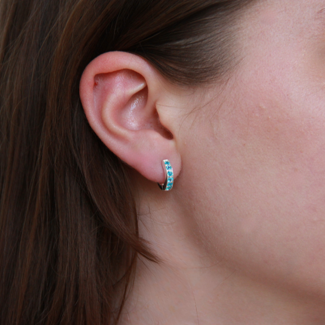 BLUE RHINESTONES EARRINGS SILVER